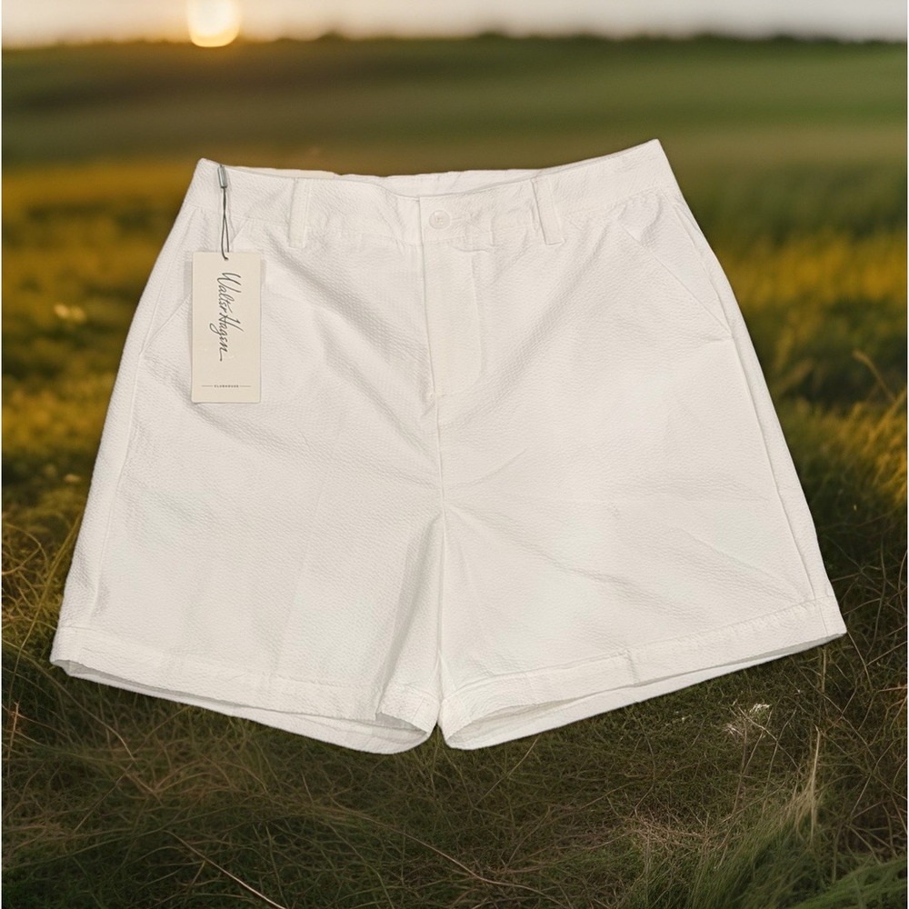 WALTER HAGEN CLUBHOUSE TRADITIONAL 5" SHORTS SIZE 4 PURE WHITE PREPPY UPF 50+